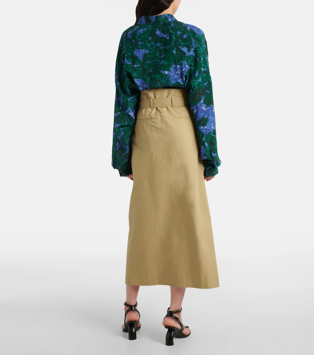 Dries Van Noten - Belted pleated cotton midi skirt