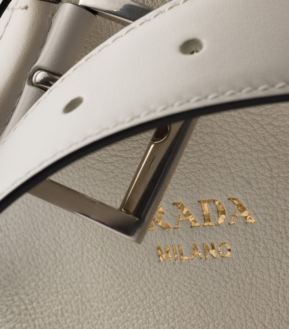 Prada White Leather Buckled Bucket Bag
