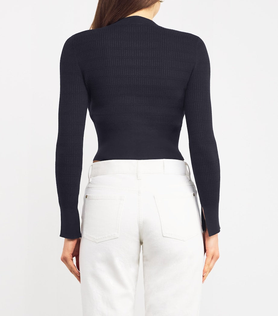 Claudie Pierlot Blue Bow-Embellished Cut-Out Sweater