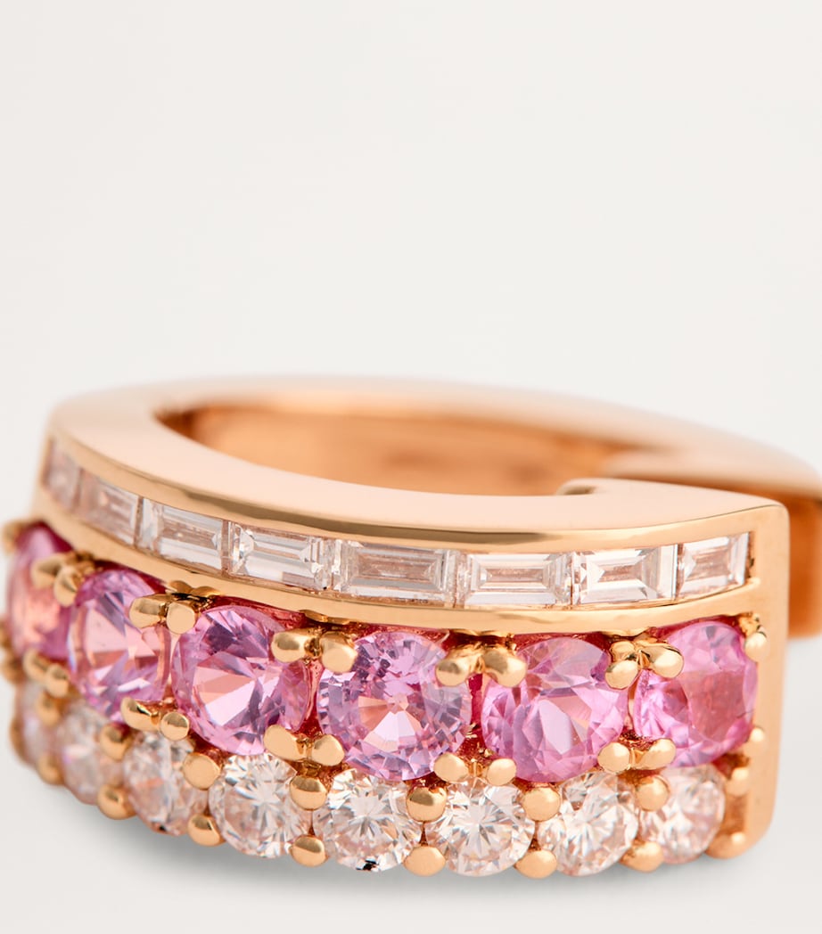 Rose Gold, Pink Sapphire and Diamond Lola Huggie Earrings