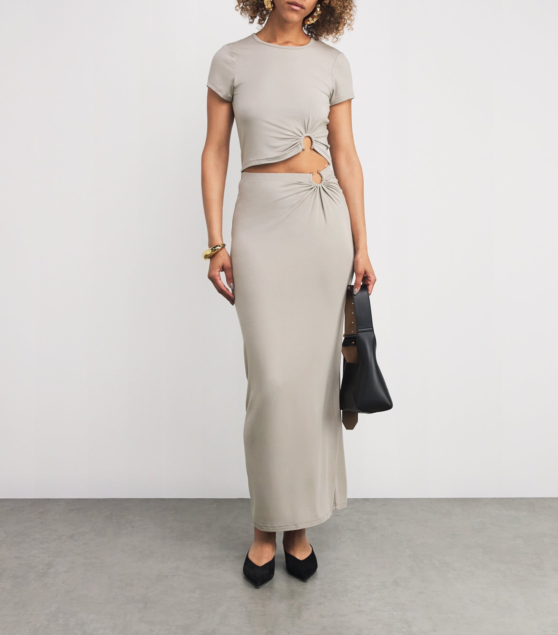 Good American Brown Stretch-Jersey Cut-Out Maxi Skirt