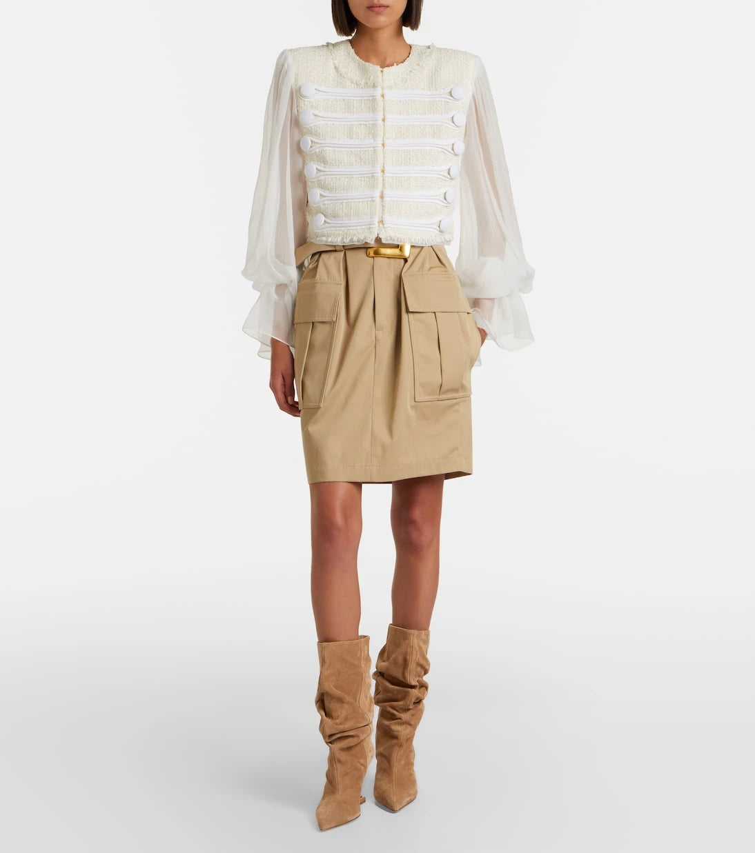 Balmain - Belted cotton gabardine midi skirt