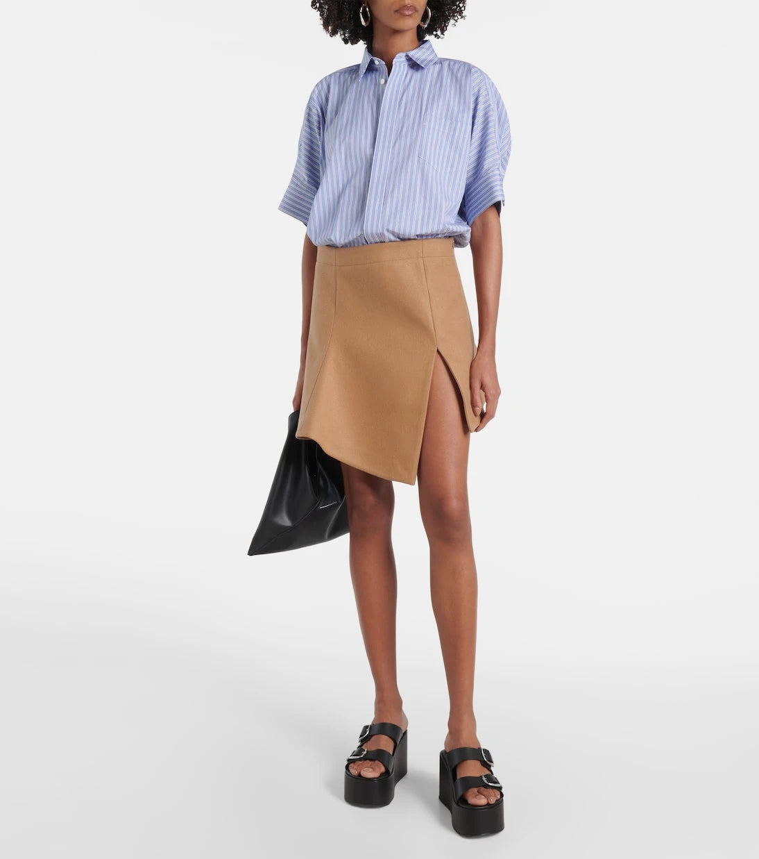Sacai - فستان قصير من صوف وبوبلين قطني ميلتون