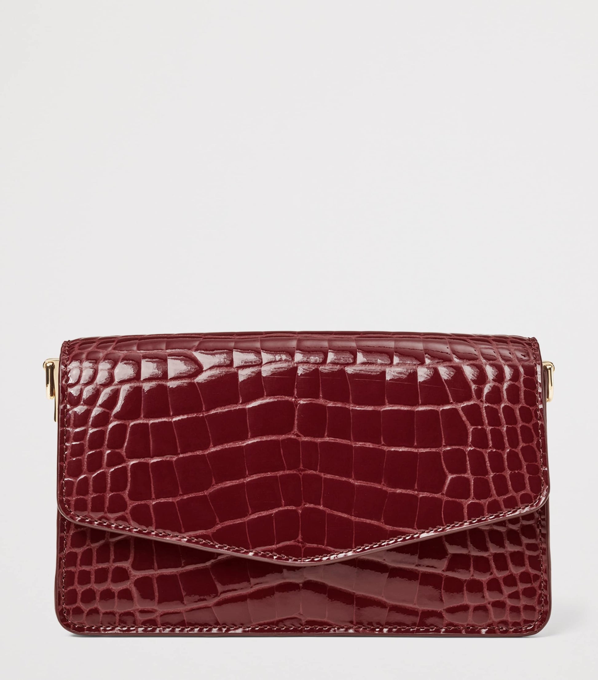 Aspinal Of London Burgundy Leather Croc-Embossed Eliza Clutch Bag