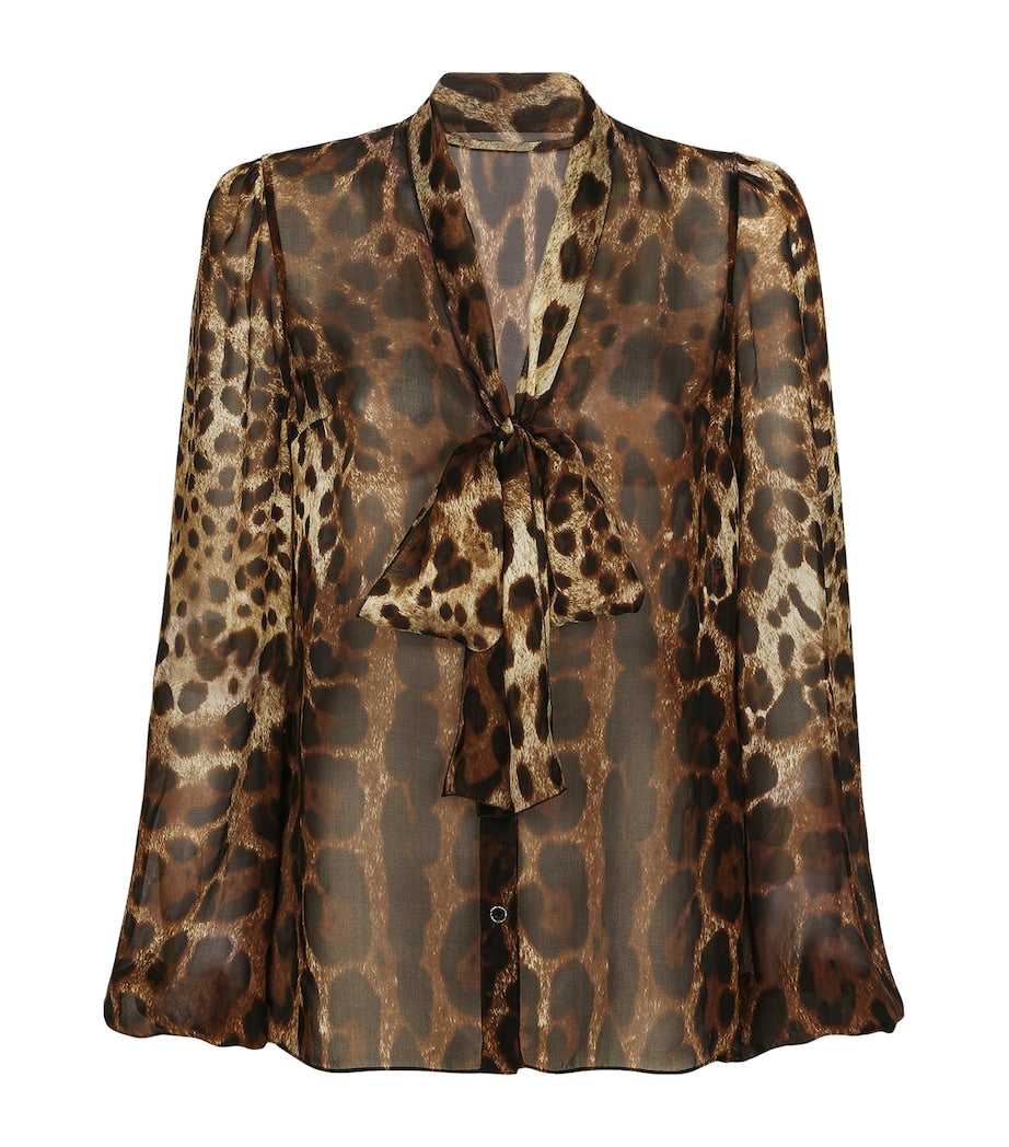 Dolce & Gabbana Multi Silk Leopard Print Blouse