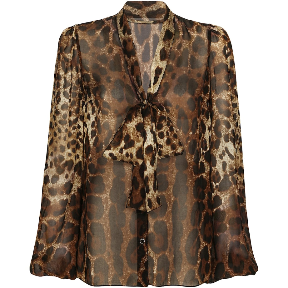 Dolce & Gabbana Multi Silk Leopard Print Blouse