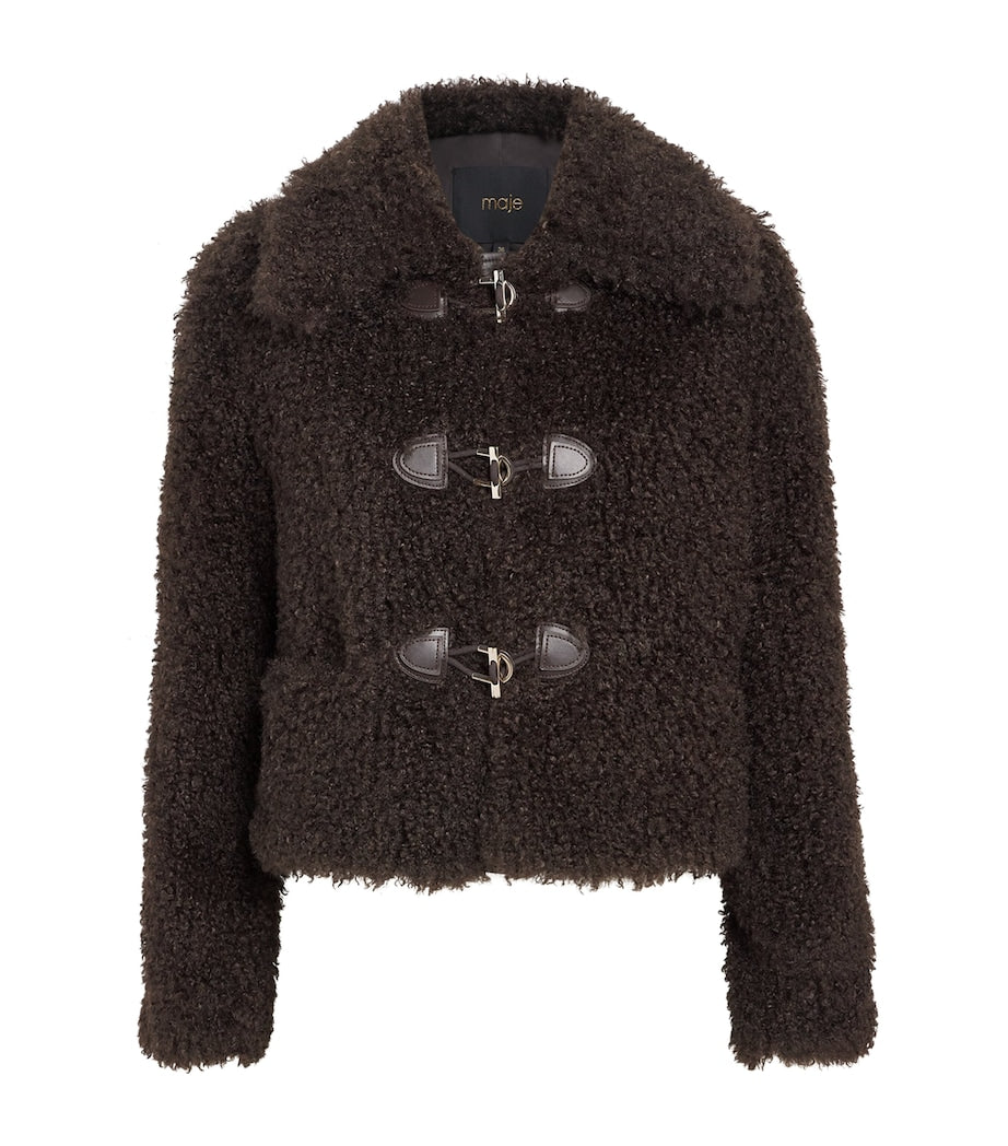 Maje Brown Faux Shearling Bomber Jacket