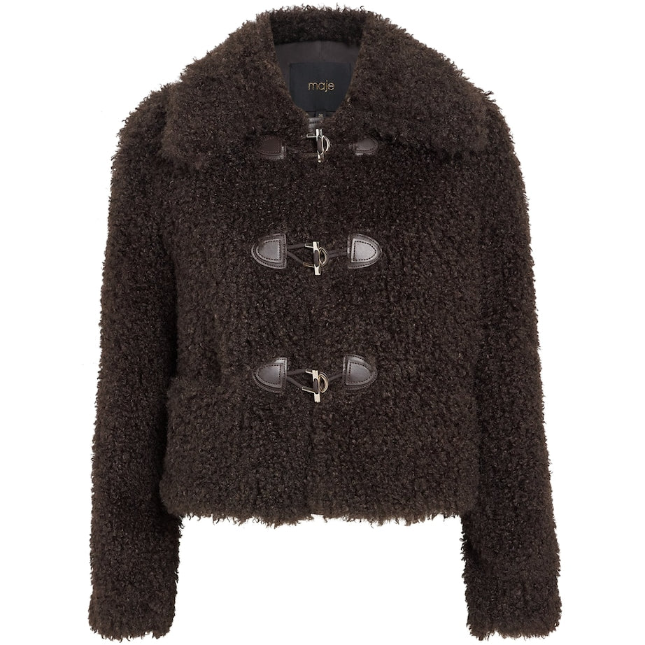 Maje Brown Faux Shearling Bomber Jacket