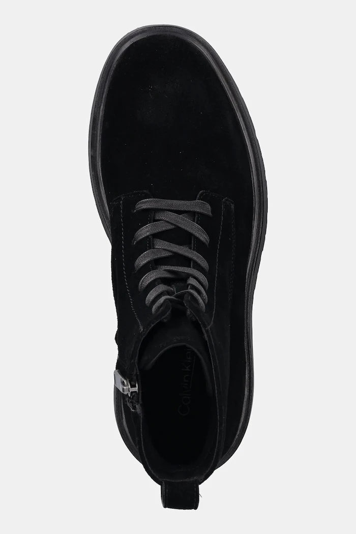 Велурени обувки Calvin Klein COMBAT ESS LACE UP ZIP BOOT SU