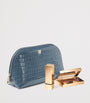 Small Leather Croc-Embossed Cosmetic Case