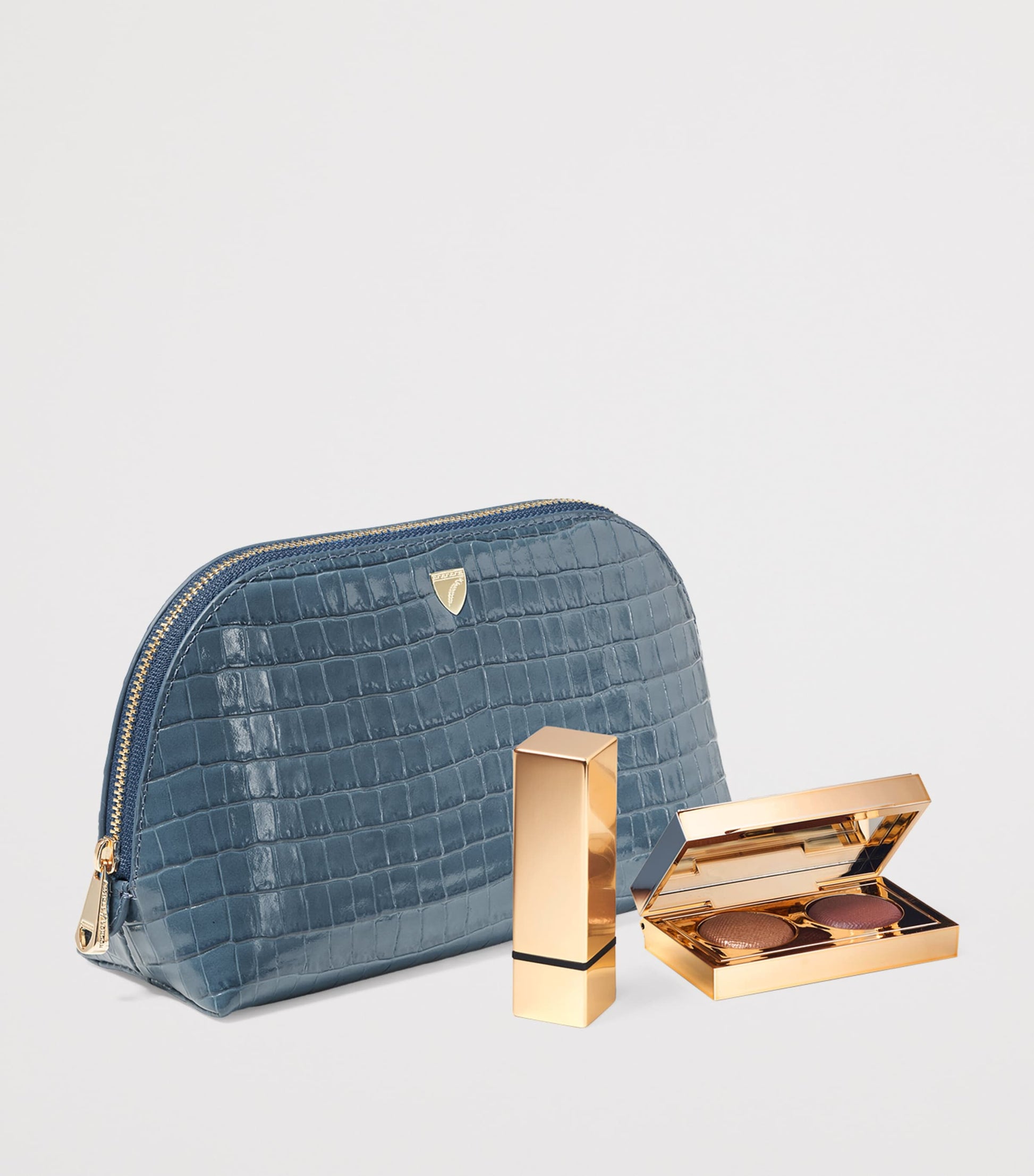 Small Leather Croc-Embossed Cosmetic Case