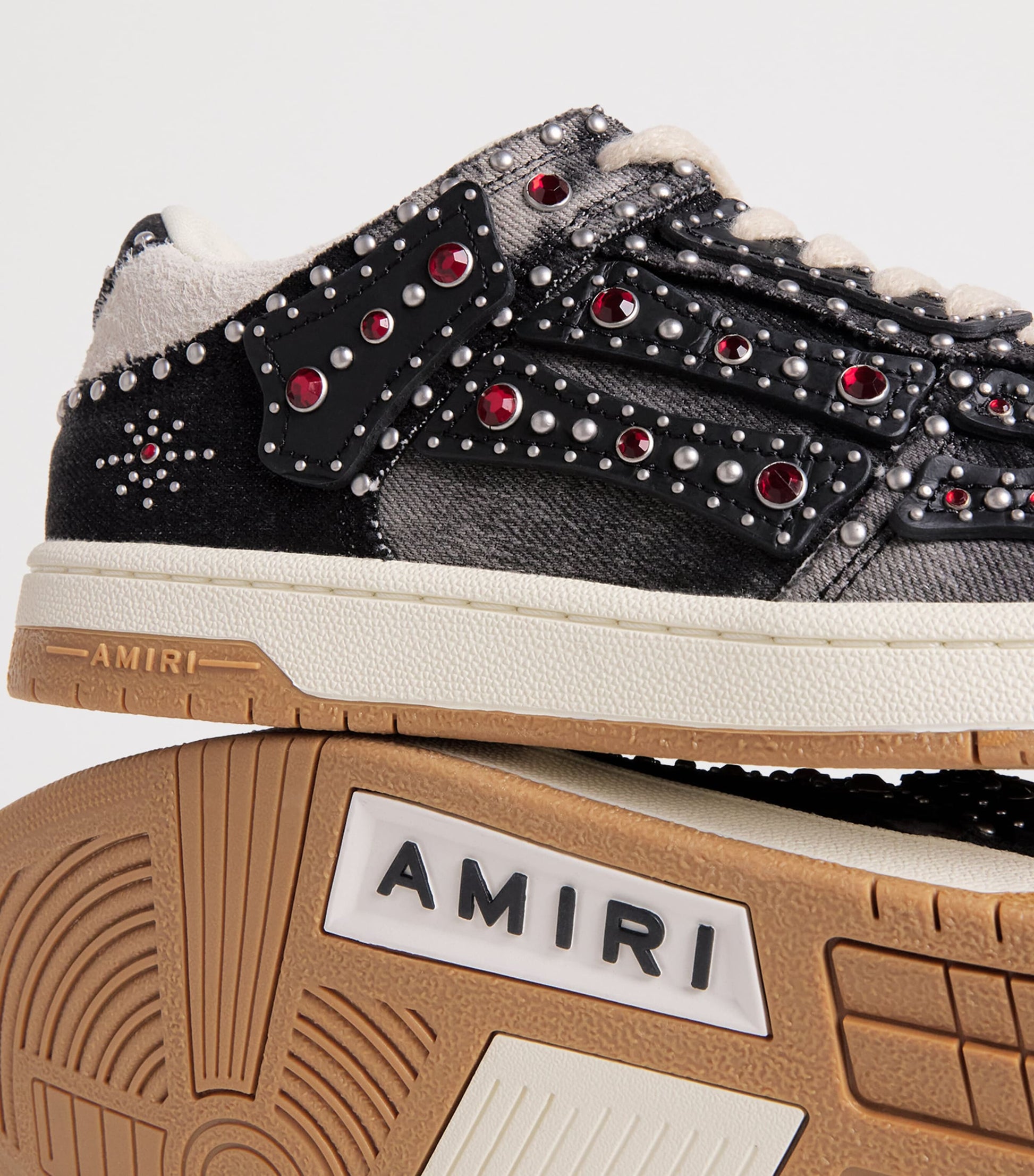 Denim-Suede Studded Skel Sneakers BLACK