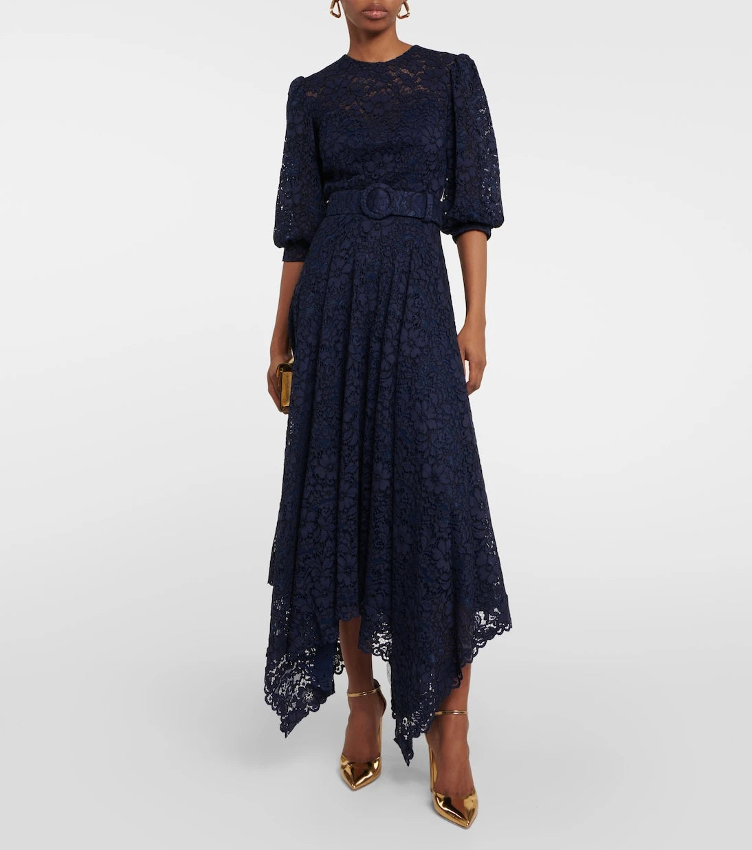 Costarellos - Belted lace midi dress