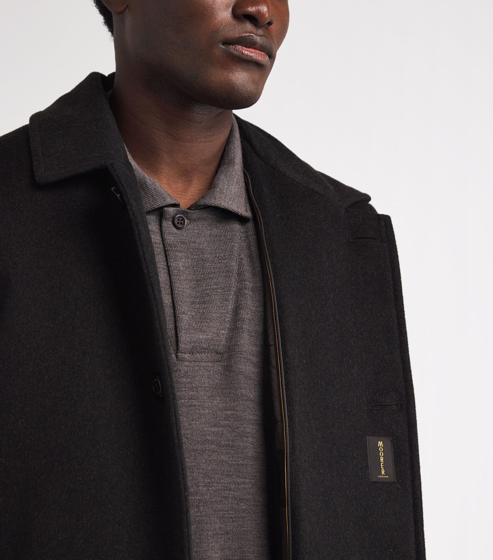 Moorer Grey Wool-Cashmere Fur-Trim Down Overcoat