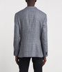 Blue Wool-Silk Houndstooth Check Blazer