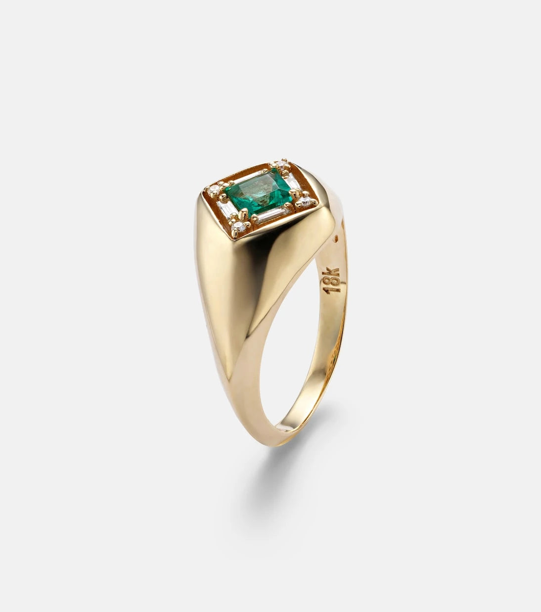 Suzanne Kalan - Signet Mini 18kt gold ring with emerald and diamonds