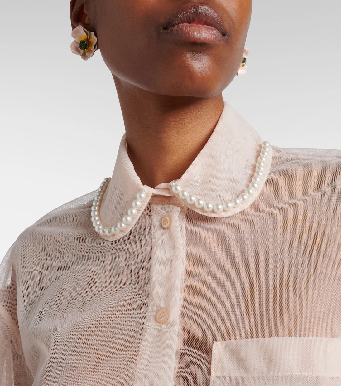 Simone Rocha - Cropped puff-sleeve tulle blouse