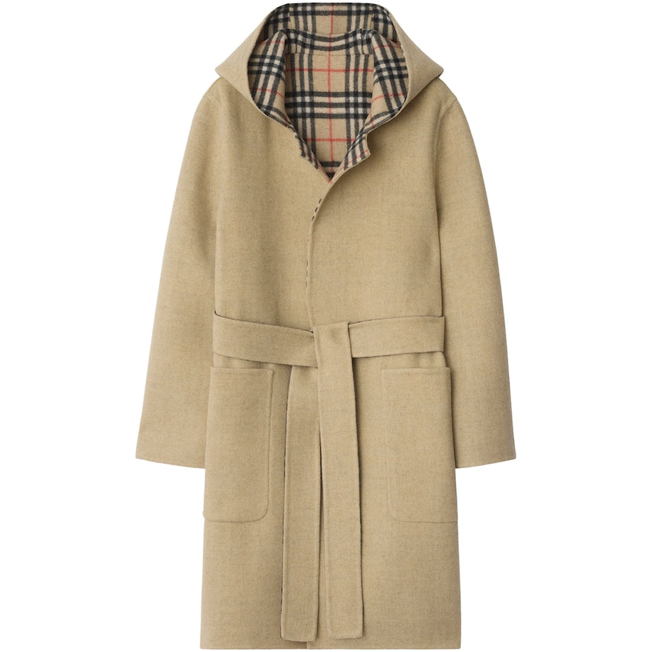 Burberry Beige Wool Reversible Hooded Wrap Coat