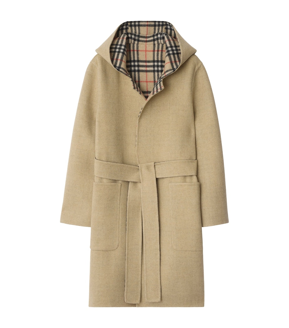 Burberry Beige Wool Reversible Hooded Wrap Coat
