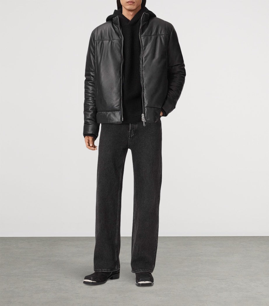 AllSaints Black Leather Furse Puffer Jacket