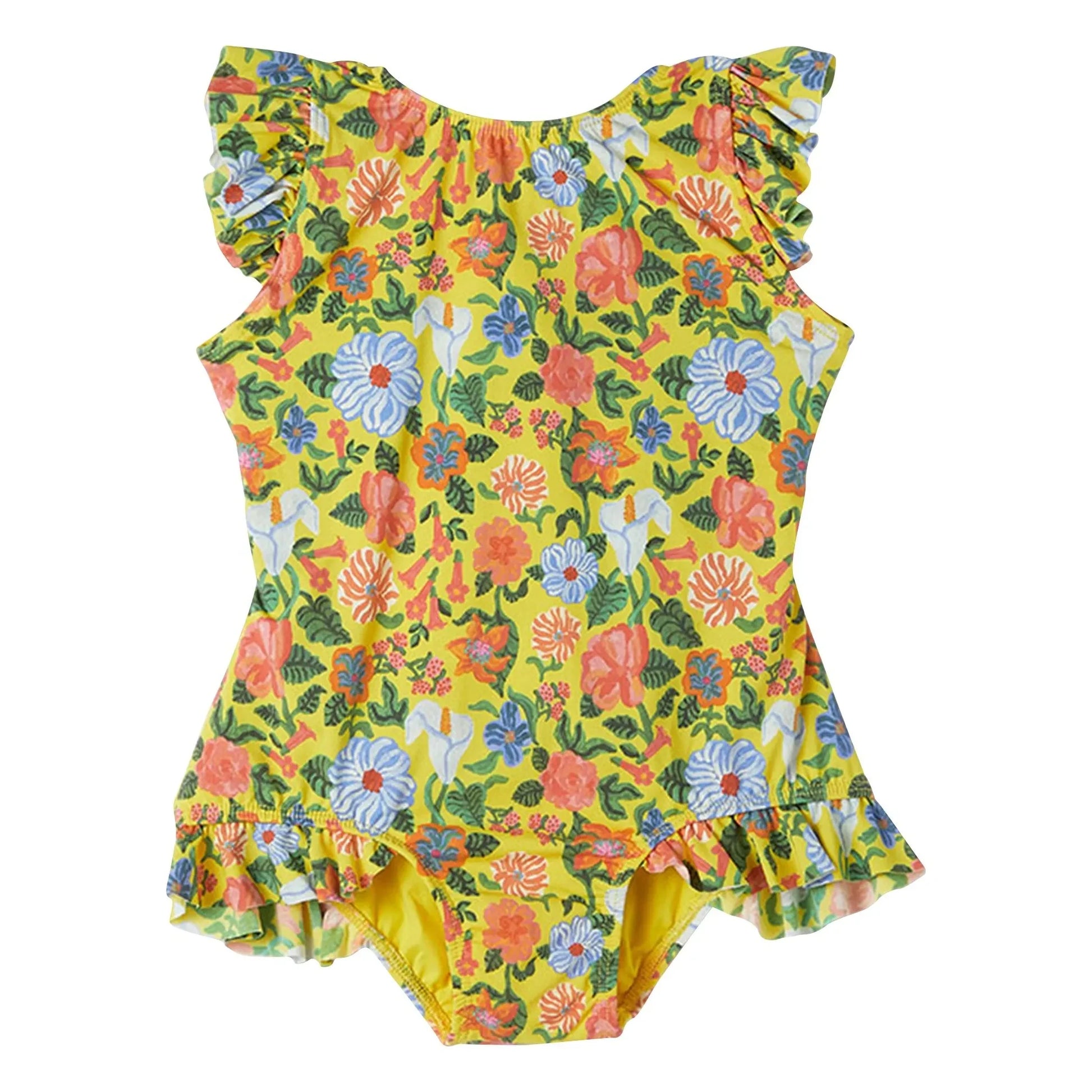 Fabula - 1 Piece Swimsuit Flounced Flowers | Yellow