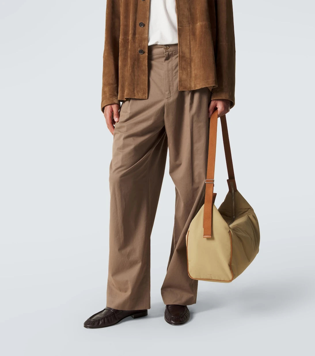 The Row - Logan E/W leather-trimmed crossbody bag