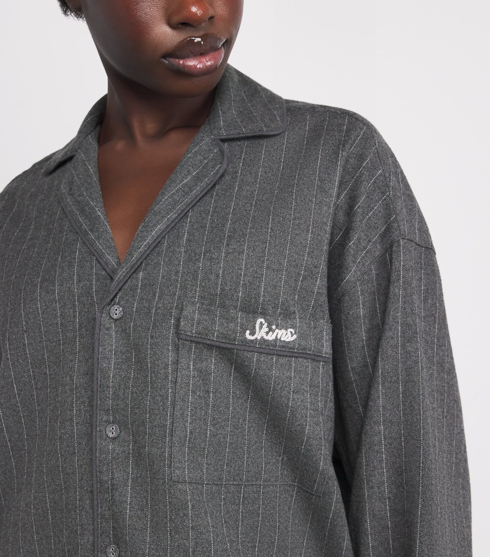 Skims Grey Flannel Pinstripe Long-Sleeve Pyjama Set