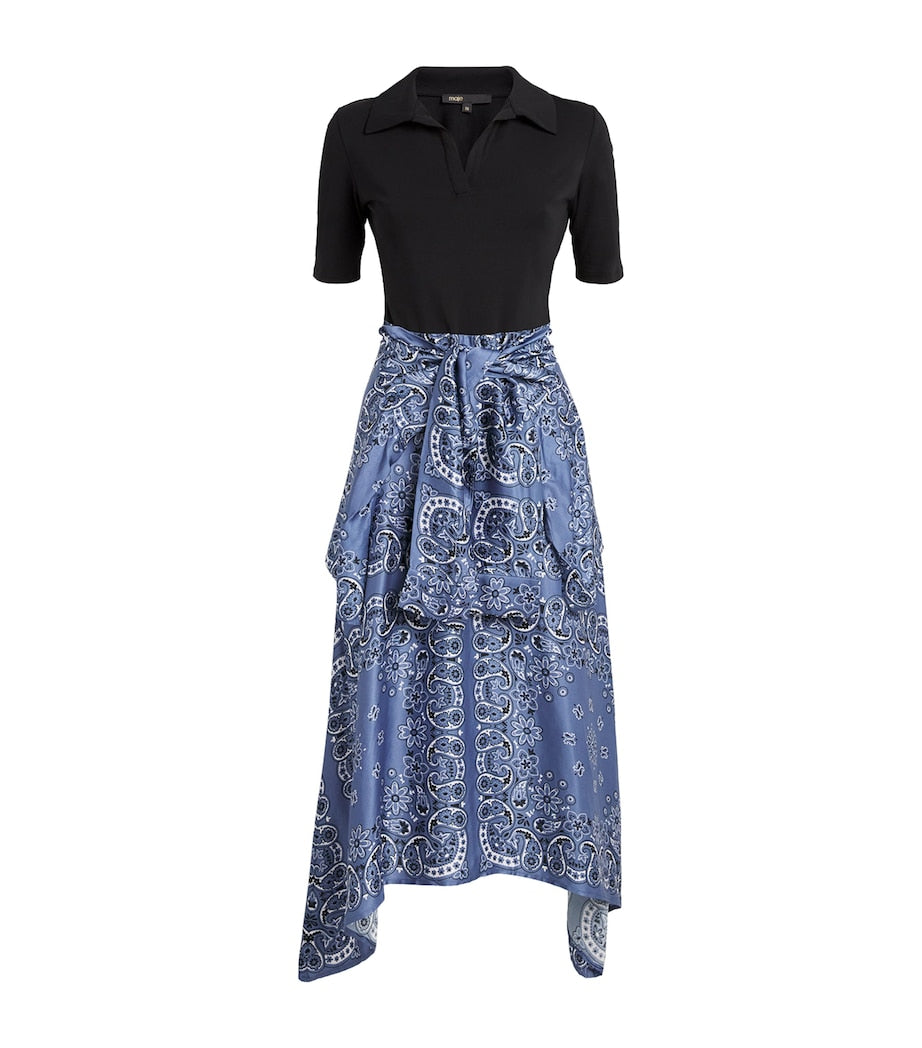 Maje Blue Layered Bandana Print Midi Dress