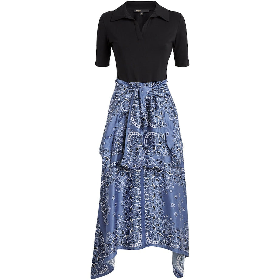 Maje Blue Layered Bandana Print Midi Dress