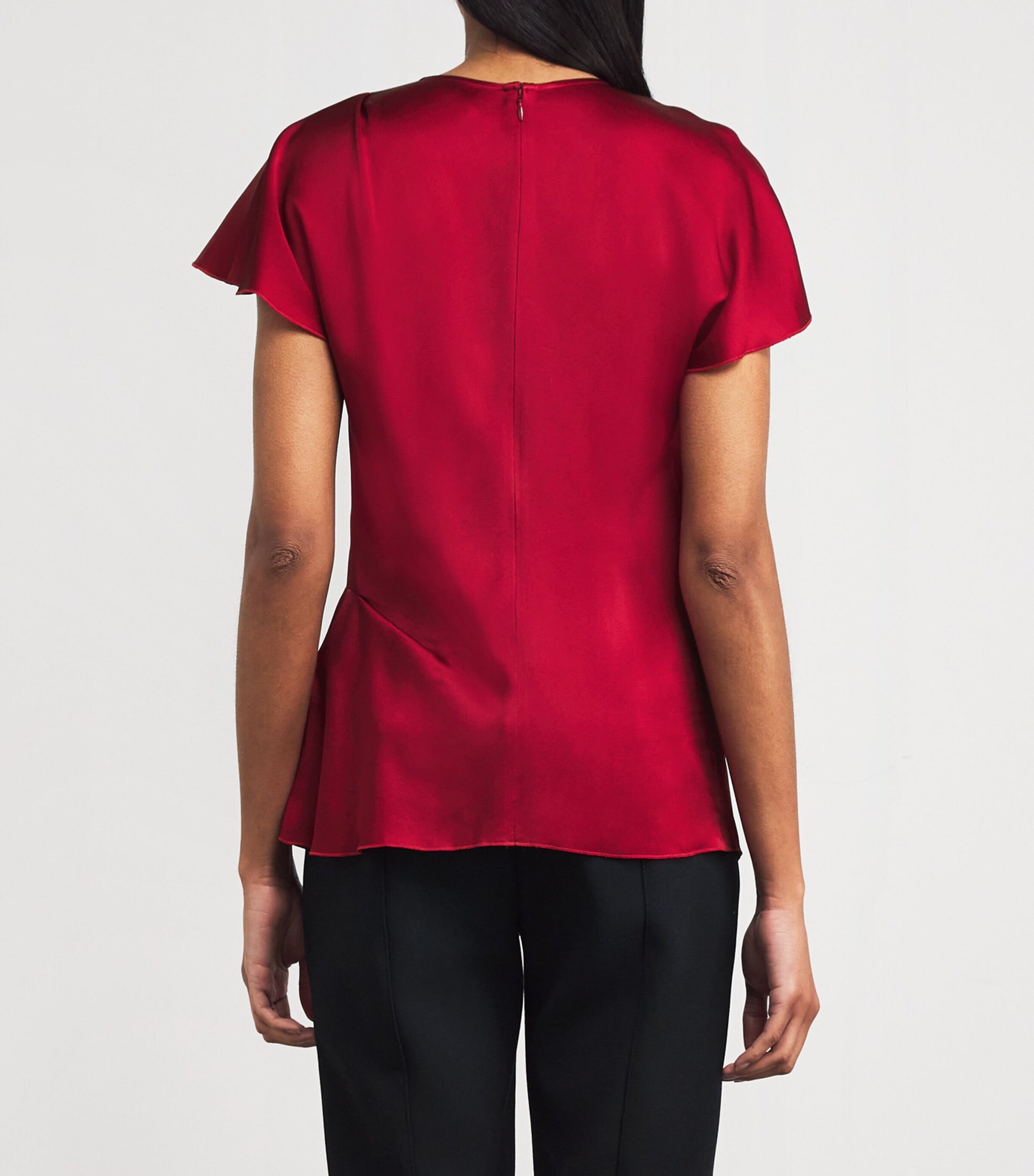 Victoria Beckham Red Crepe Pleat-Gathered Blouse