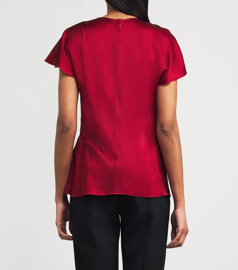 Victoria Beckham Red Crepe Pleat-Gathered Blouse