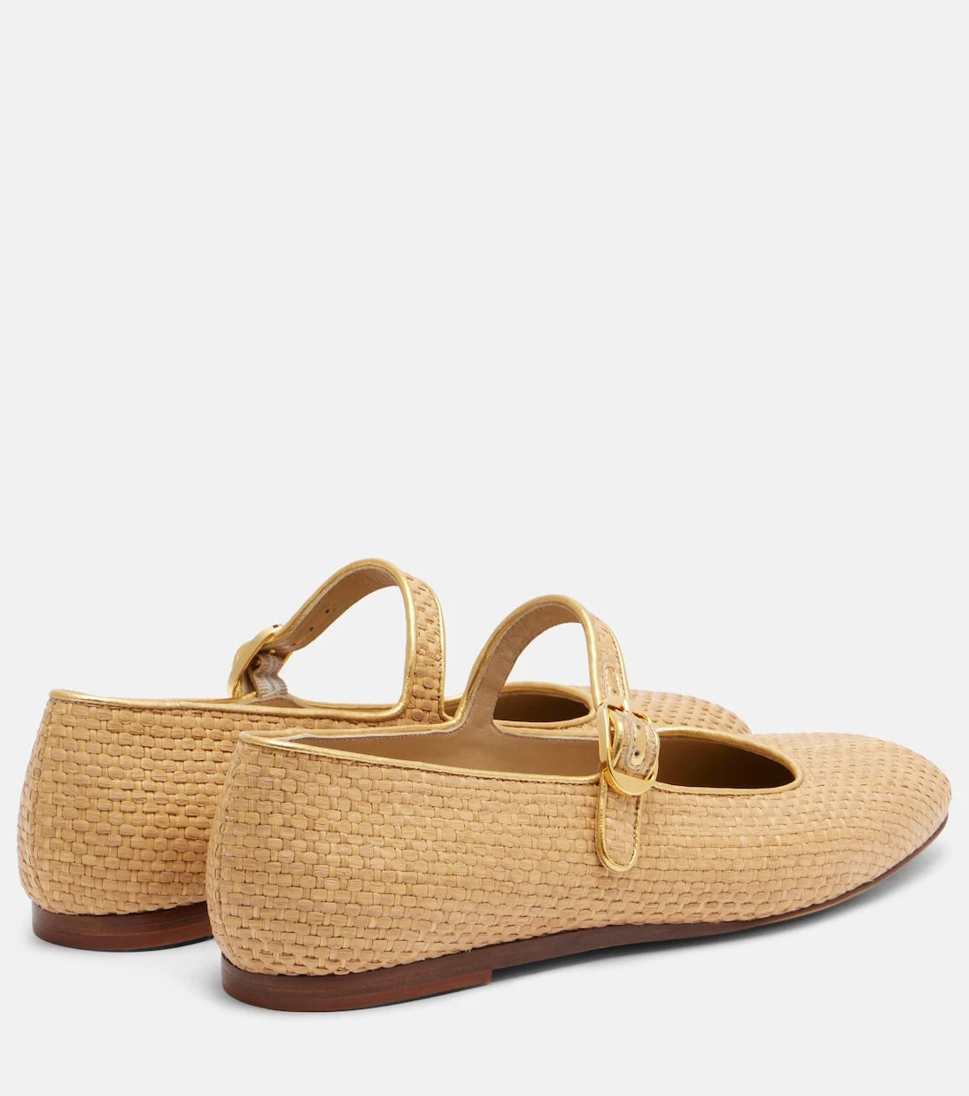 Le Monde Béryl - Leather-trimmed raffia Mary Jane flats