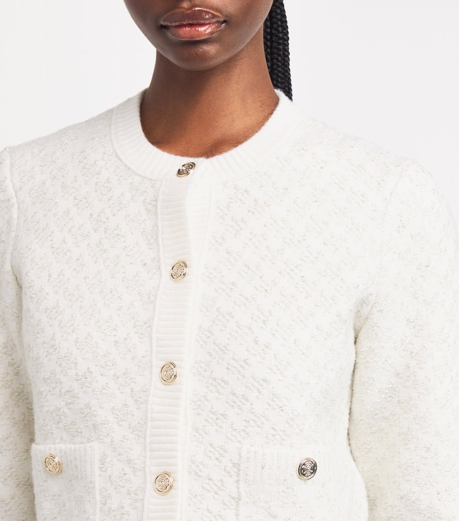 Maje White Tweed-Effect Cardigan