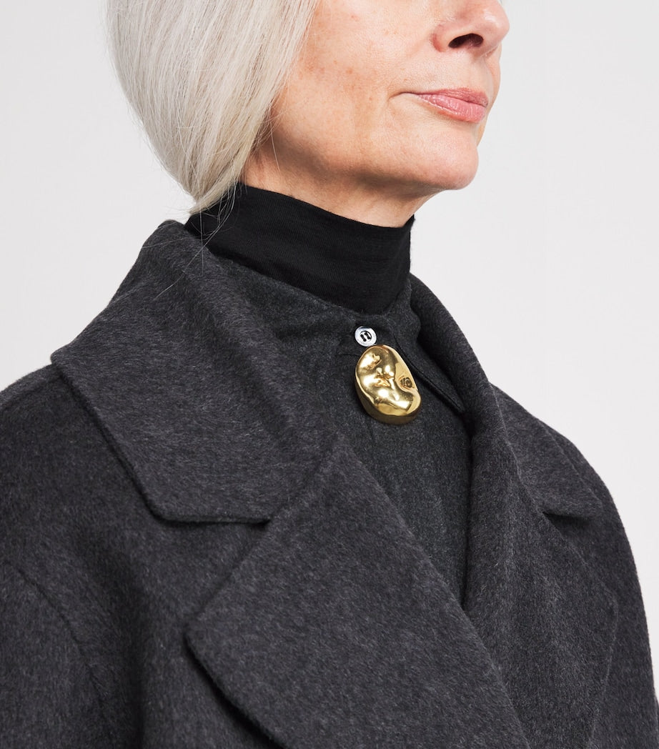 Yves Salomon Black Mink Fur-Trim Collar Coat