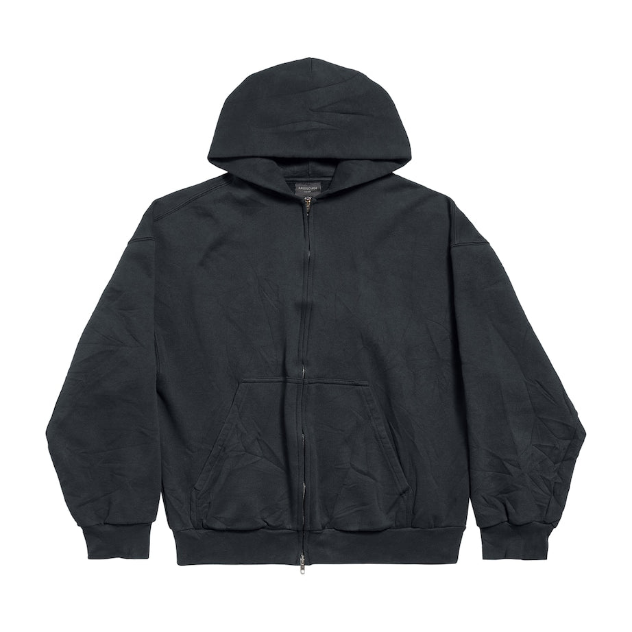 Grey Cotton Zip-Up Hoodie