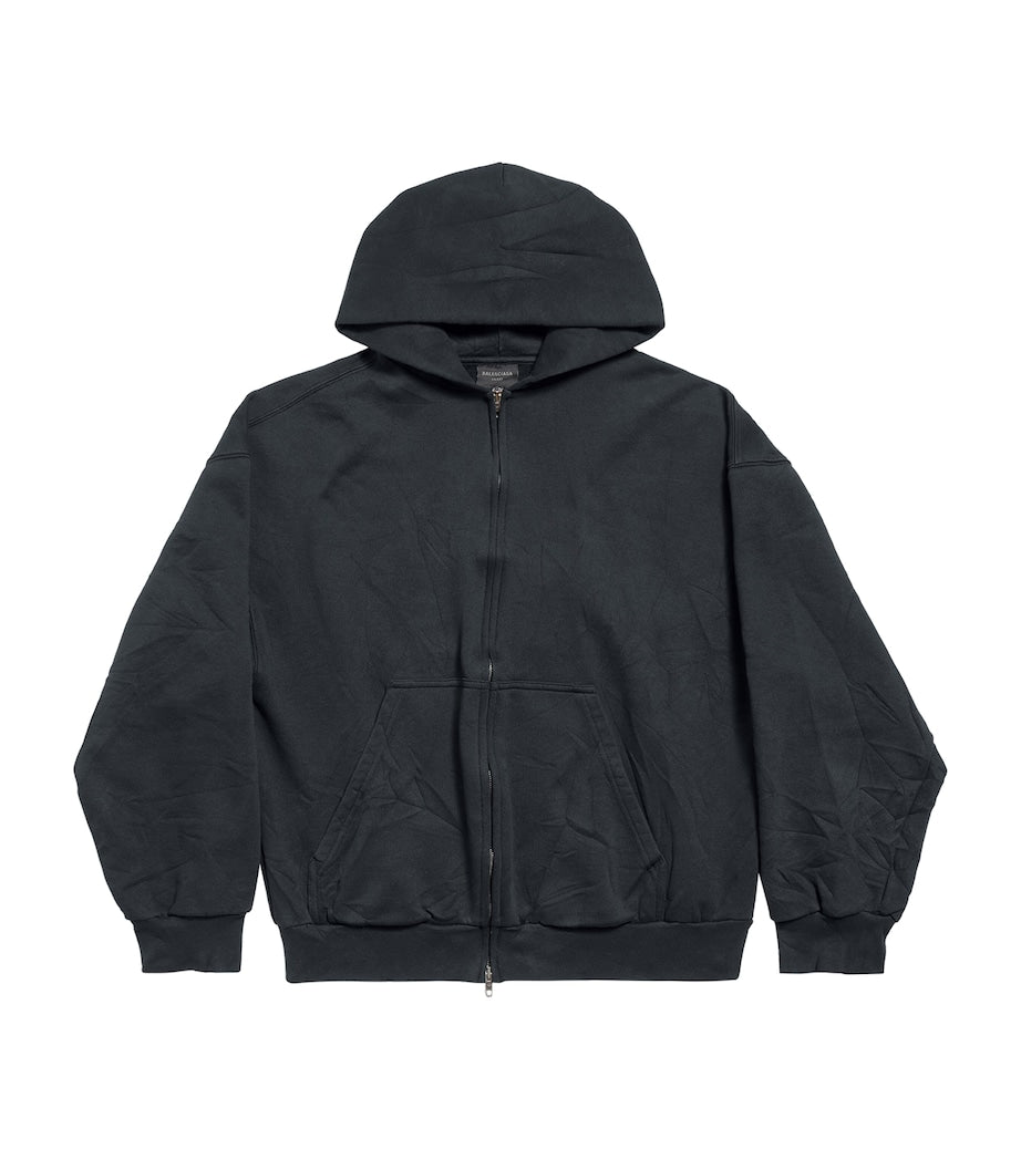 Grey Cotton Zip-Up Hoodie