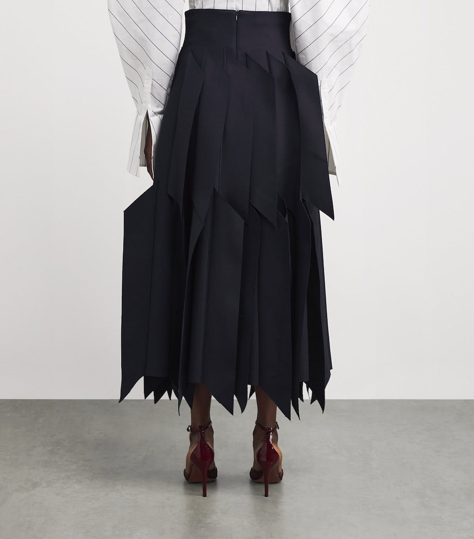 A.W.A.K.E. Mode Navy Ruffled Midi Skirt