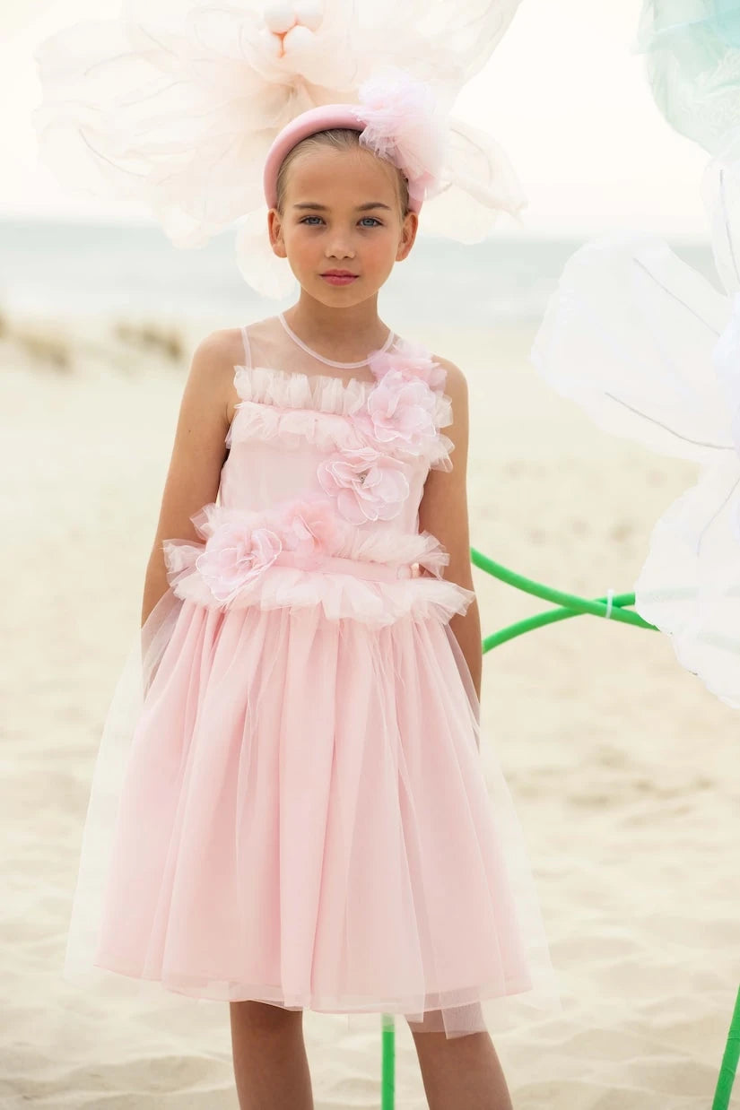 Patachou - Floral-appliqué tulle dress