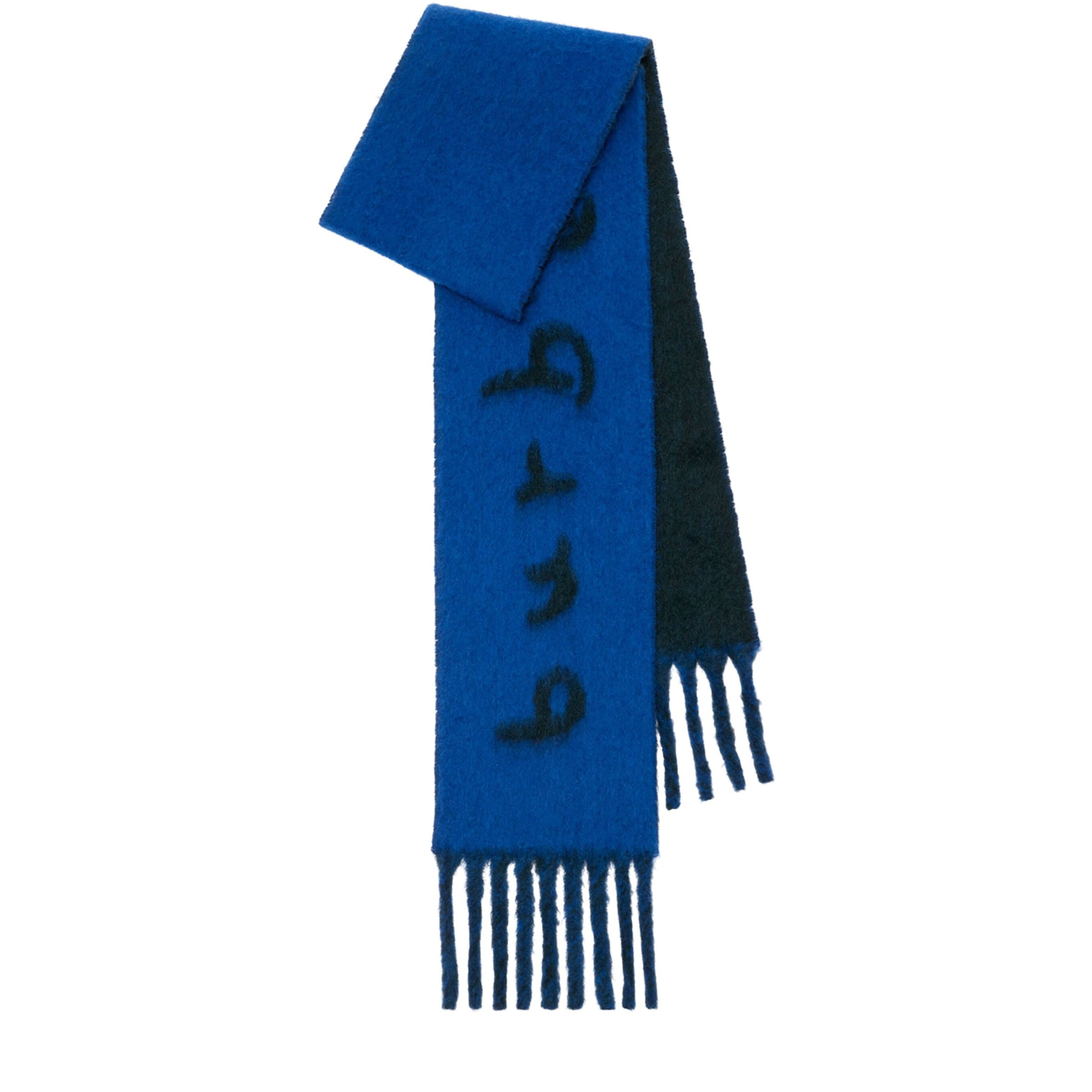 Blue Alpaca-Blend Reversible Logo Scarf