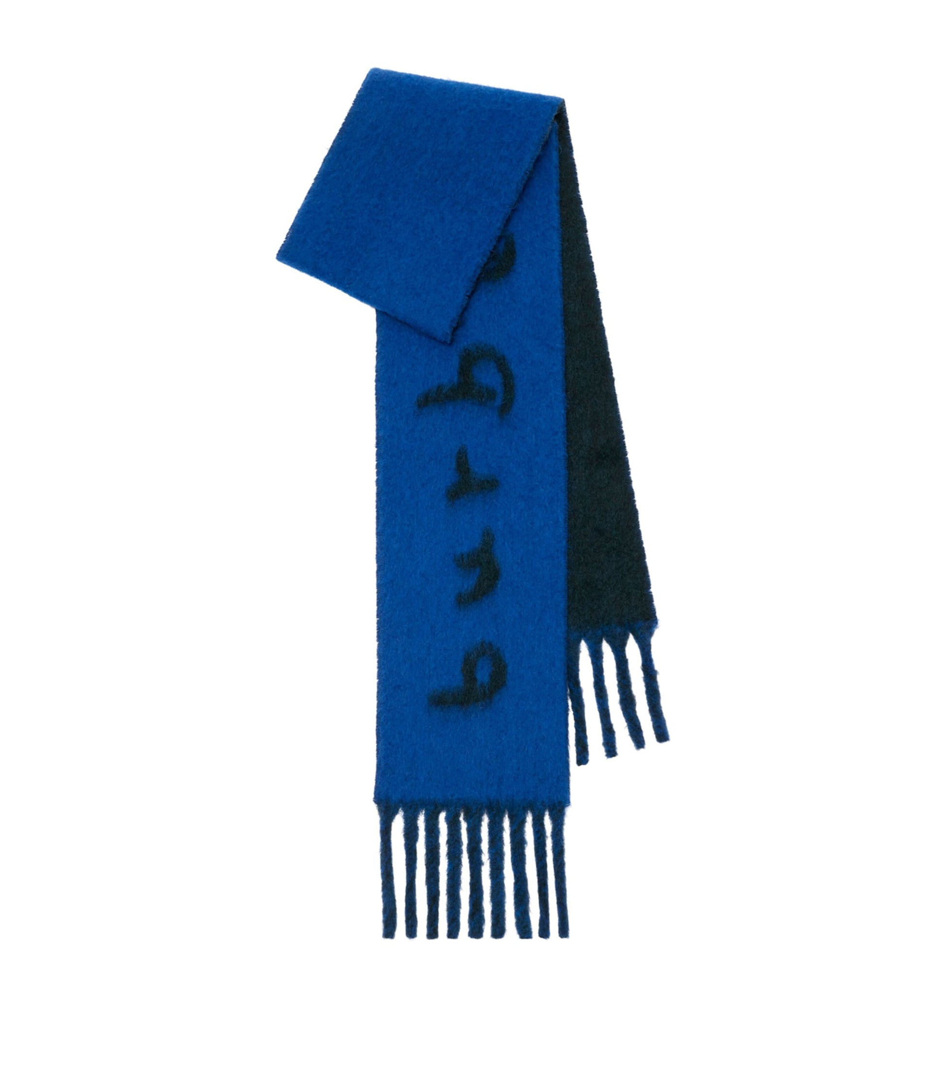 Blue Alpaca-Blend Reversible Logo Scarf
