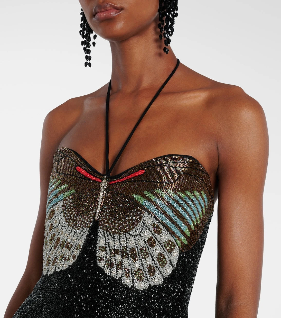 Clio Peppiatt - Mariposa embellished halterneck gown