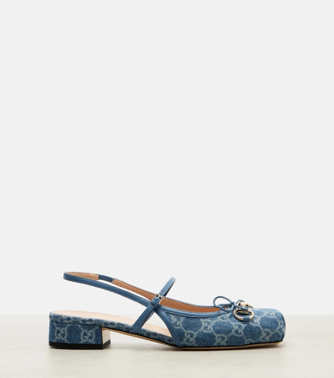 Gucci - Gucci Horsebit GG denim slingback pumps