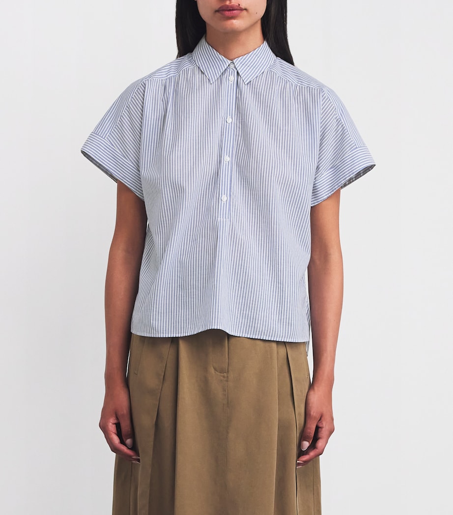 Blue Cotton Voile Stripe Blouse