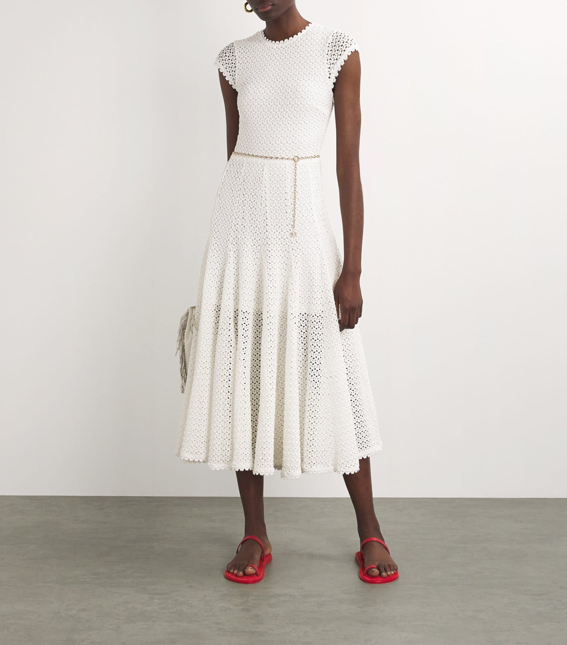 Maje White Crochet Midi Dress