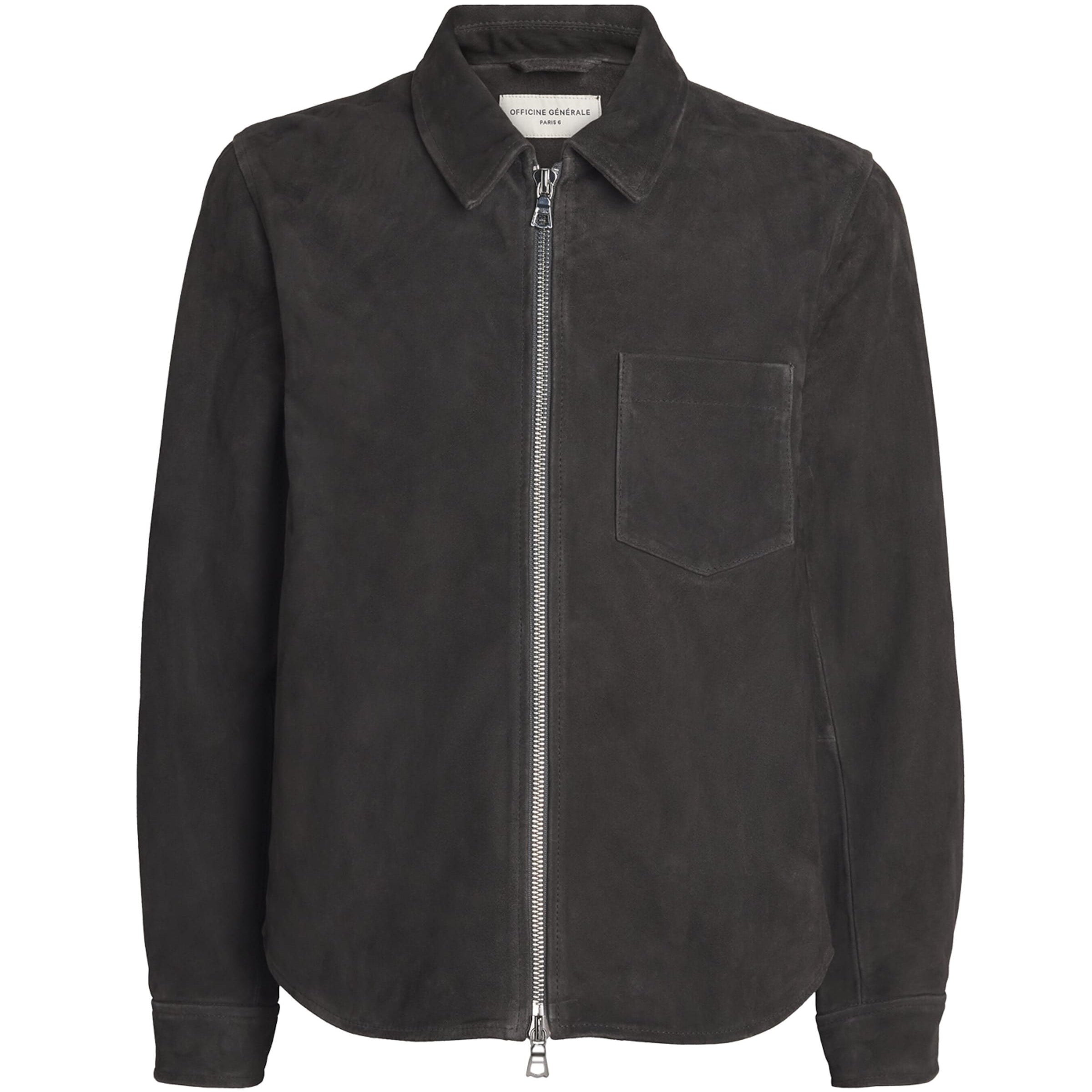 Officine Generale Black Suede Zip Overshirt