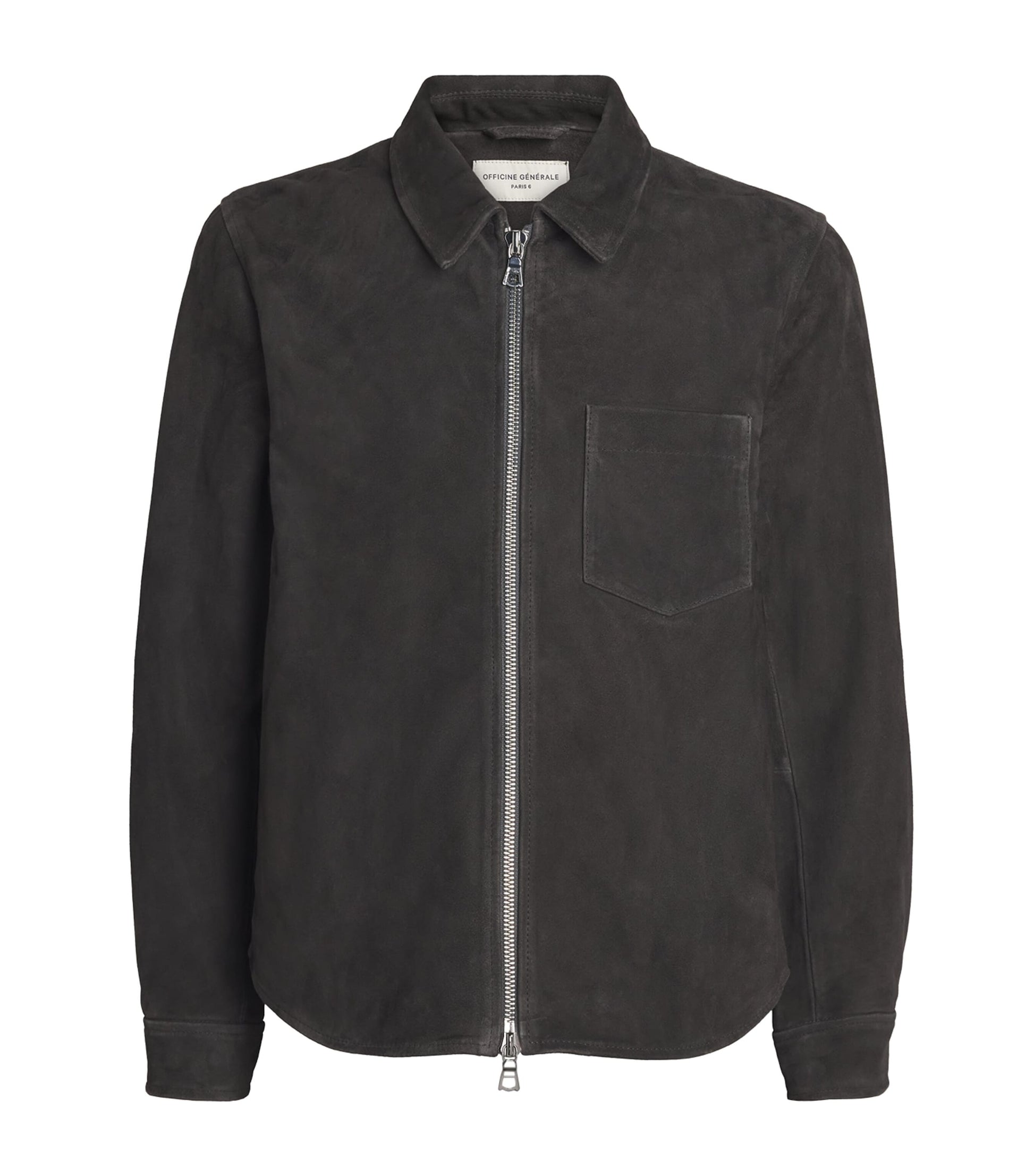 Officine Generale Black Suede Zip Overshirt