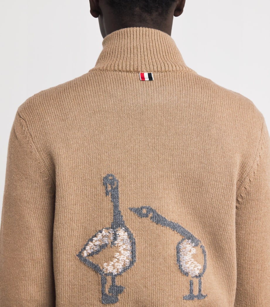 Brown Merino Wool Geese Half-Zip Jumper