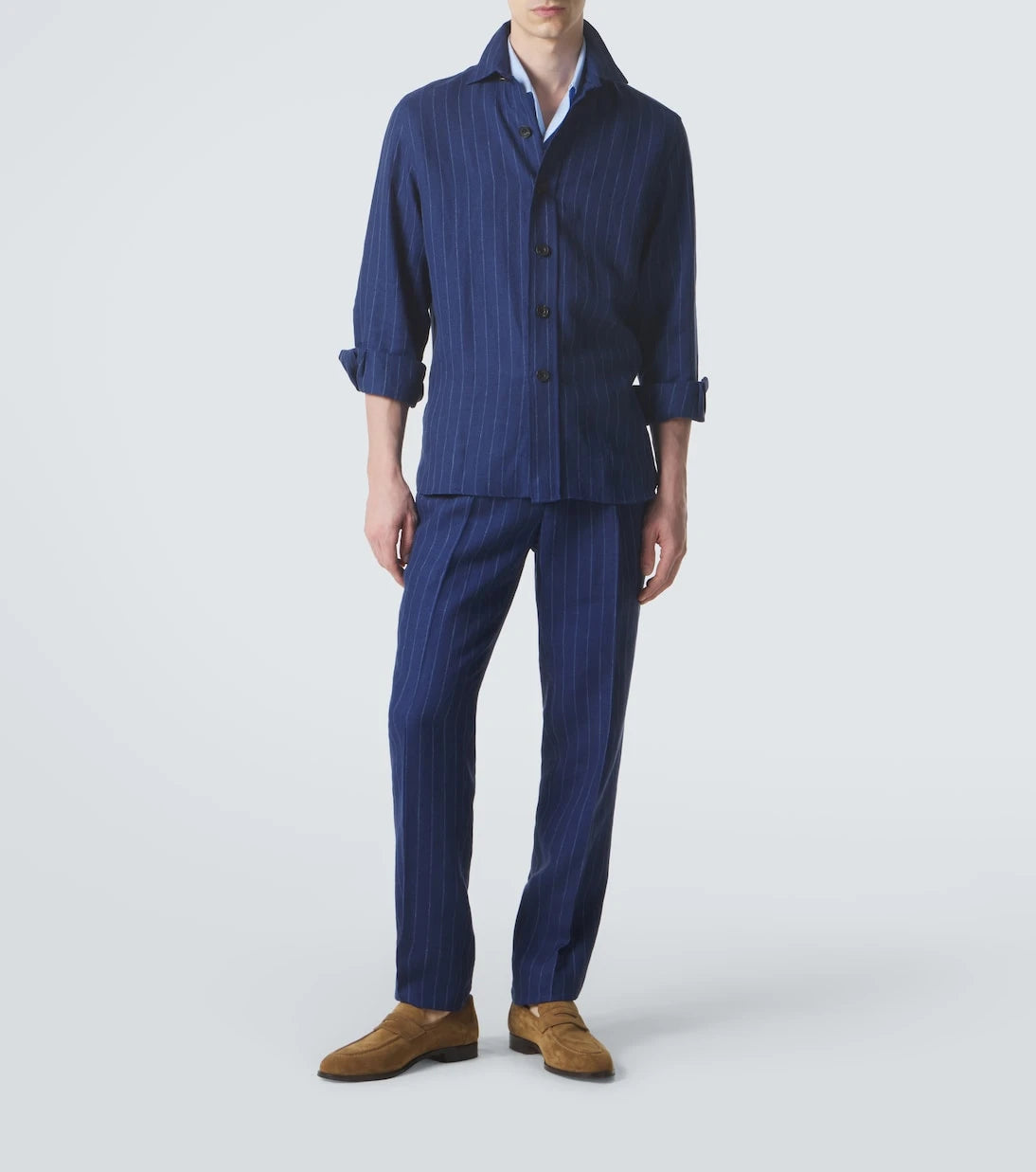 Rubinacci - Pinstripe wool and linen straight pants