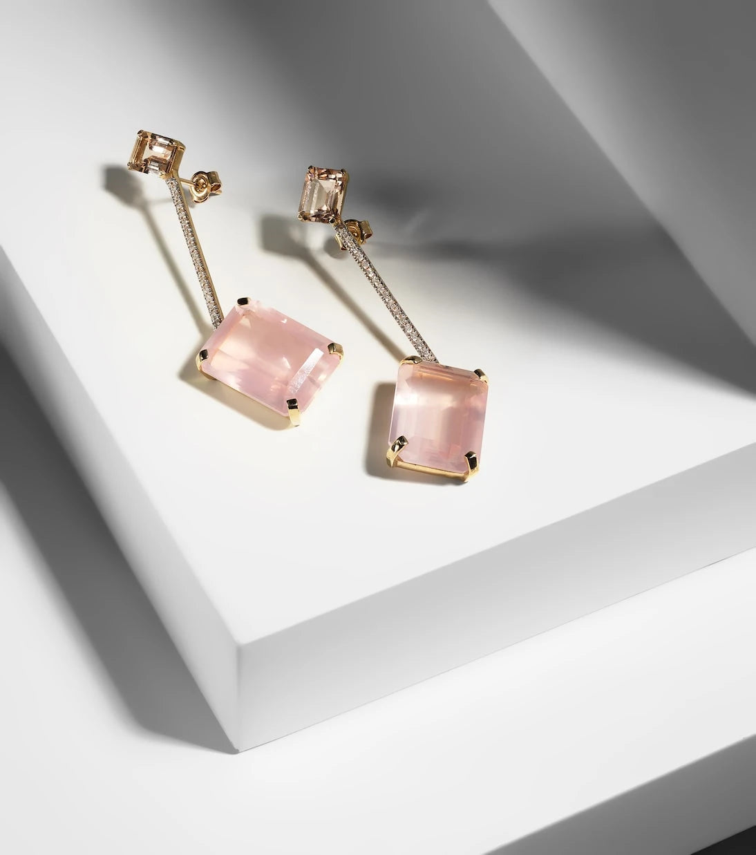 Mateo - 14kt gold earrings with morganite, quartz and diamonds