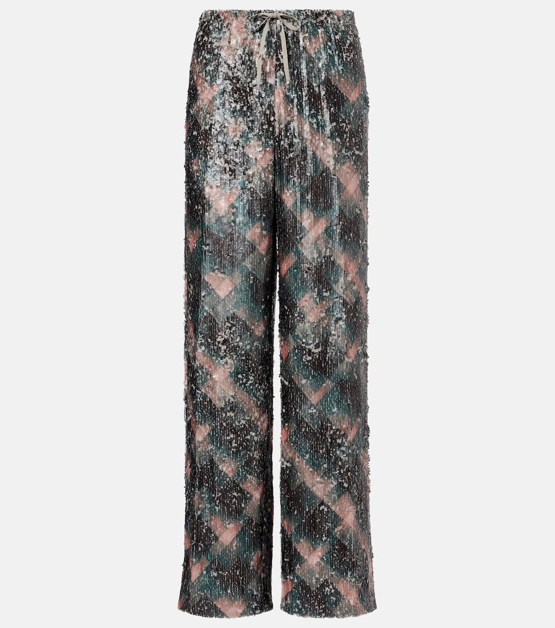 Dries Van Noten - Checked sequined palazzo pants